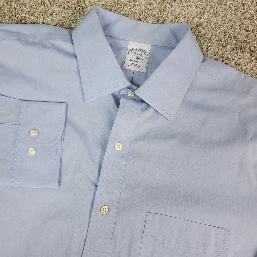 Brooks Brothers Regent Fit Mens 17-2/3 Solid Blue Button Up Long Sleeve